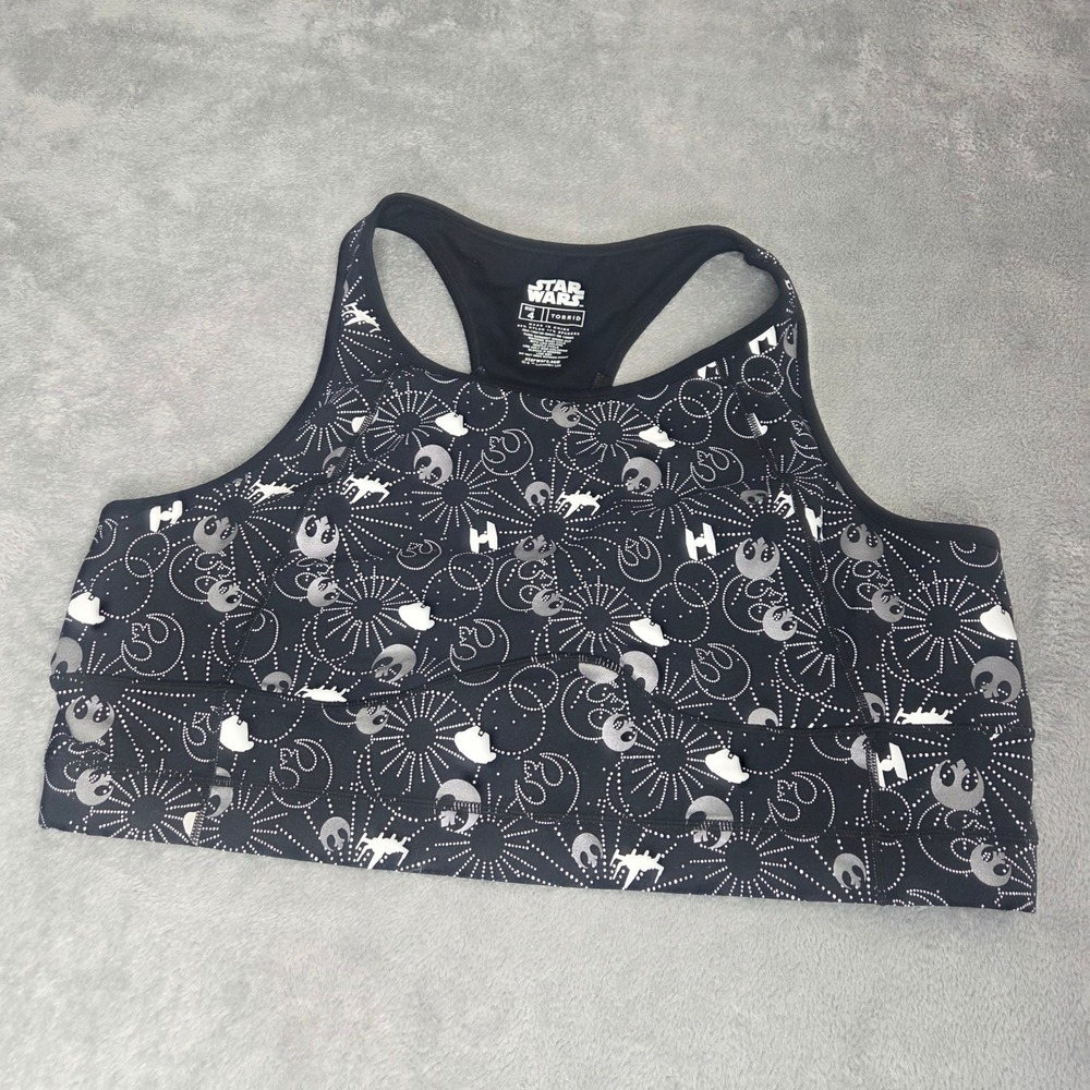 Torrid Star Wars Sports Bra Womens Size 4 Black Racerback Activewear X-Wing TIE